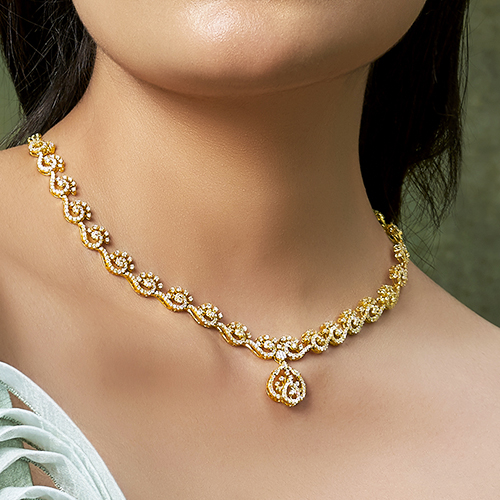 Rose Gold, curved Fan Spiral Diamond Necklace Set